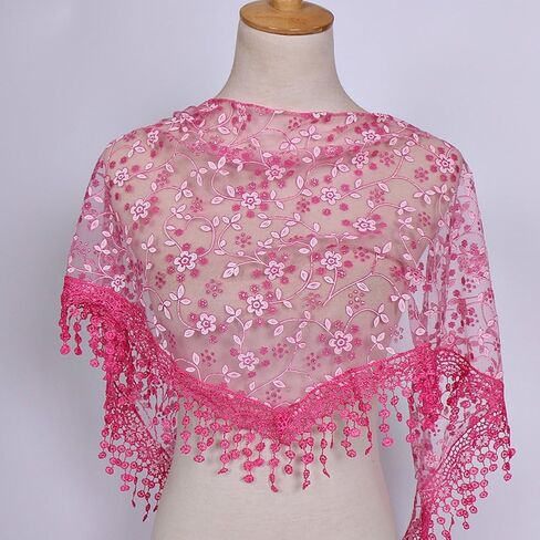 Minejin Women Hollow Lace Tassel Floral Print Triangle Mantilla Scarf 2Pack in Saudi Arabia