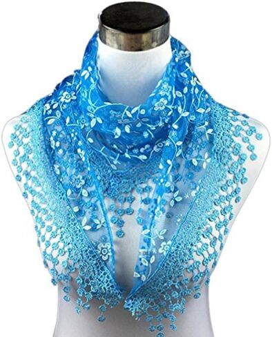 Minejin Women Hollow Lace Tassel Floral Print Triangle Mantilla Scarf 2Pack in Saudi Arabia