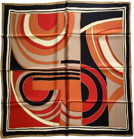 MARUYAMA Silk Scarf, 9085 "Stained Geometry, 35x35 in, square, 100% silk, Gift Cased, ST889085 in Kuwait