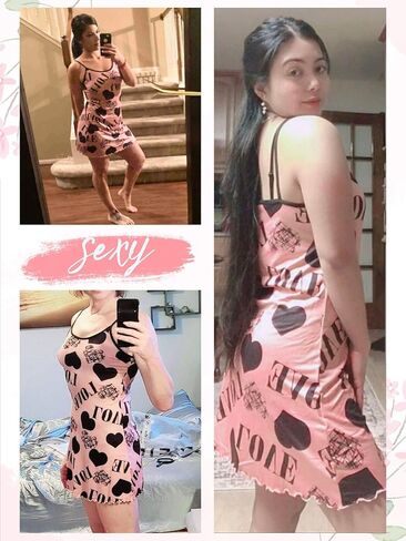 ثوب نوم حريمي من EVELUST مطبوع عليه قلب وحروف - بيجامات كاجوال بدون أكمام ملابس نوم بحاشية مكشكشة قميص نوم ناعم in Kuwait