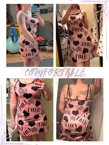 ثوب نوم حريمي من EVELUST مطبوع عليه قلب وحروف - بيجامات كاجوال بدون أكمام ملابس نوم بحاشية مكشكشة قميص نوم ناعم in Kuwait