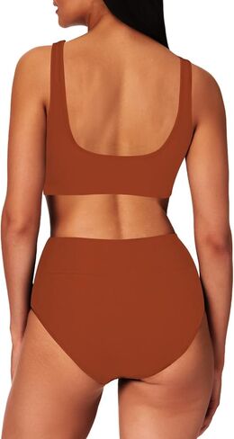 طقم بيكيني نسائي عالي الخصر من Sovoyontee مكون من قطعتين بلون موحد وربطة عنق عالية القطع لباس استحمام صفيق in Kuwait