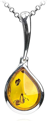 Ian and Valeri Co. Amber Sterling Silver Teardrop Pendant Necklace Rolo Chain 18 inch, Medium, Amber, Amber in Saudi Arabia