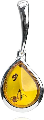 Ian and Valeri Co. Amber Sterling Silver Teardrop Pendant Necklace Rolo Chain 18 inch, Medium, Amber, Amber in Saudi Arabia