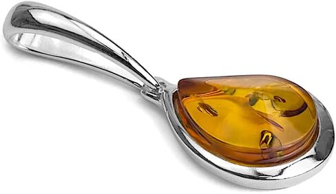 Ian and Valeri Co. Amber Sterling Silver Teardrop Pendant Necklace Rolo Chain 18 inch, Medium, Amber, Amber in Saudi Arabia
