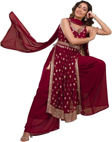 كورتا سارارا للسيدات من DREAMANGEL FASHION برقبة قارب من Zariwork Georgette مع وشاح in Kuwait