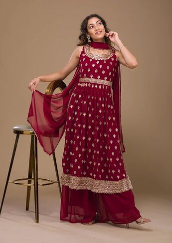 كورتا سارارا للسيدات من DREAMANGEL FASHION برقبة قارب من Zariwork Georgette مع وشاح in Kuwait