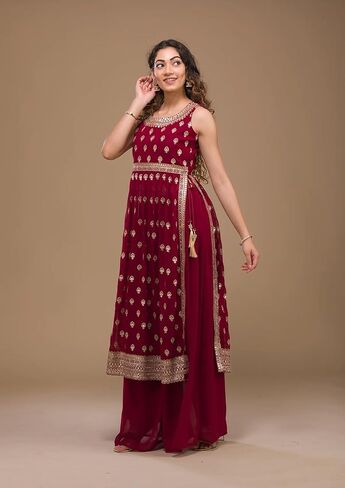 كورتا سارارا للسيدات من DREAMANGEL FASHION برقبة قارب من Zariwork Georgette مع وشاح in Kuwait