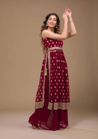 كورتا سارارا للسيدات من DREAMANGEL FASHION برقبة قارب من Zariwork Georgette مع وشاح in Kuwait