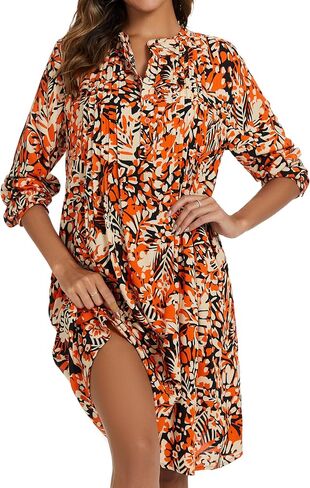 فستان نوم نسائي كاجوال من CzDolay مصنوع من القطن بأكمام طويلة مع جيوب in Kuwait