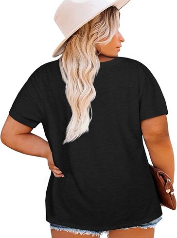 Womens Plus Size V Neck T Shirts Summer Short Sleeve Sexy Tops Casual Loose Fit Soft Basic Tees in Kuwait