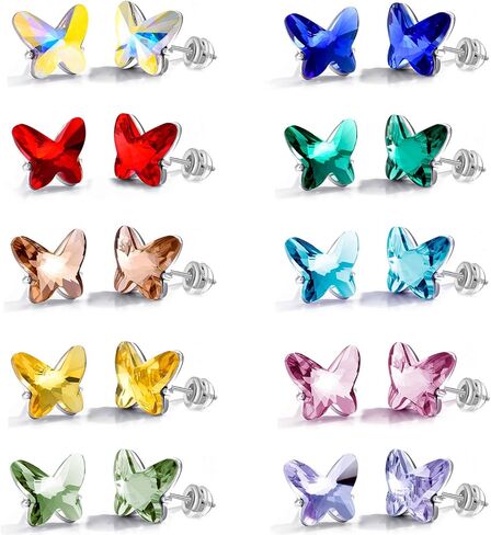 8/10 أزواج من الأقراط المرصعة بالذهب الأبيض/الذهب الوردي عيار 18 قيراط للنساء والرجال والفتيات - مع عمود من الفولاذ المقاوم للصدأ - مجموعة أقراط أوبال متعددة الأحجام للمراهقين in Kuwait