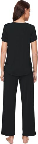 WiWi Women's Bamboo Viscose Pajamas Set Comfy Short Sleeve Pajama Sets with Pants Lightweight Loungewear Pjs S-XXL in Kuwait
