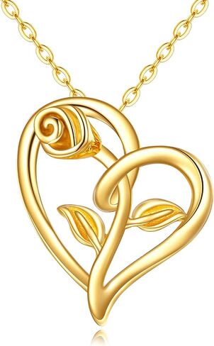KECHO Rose Necklace 14K Yellow Gold Love Heart Rose Flower Pendant Necklace Fine Jewelry Christmas Gifts for Mom Her Women Girlfriend in Saudi Arabia
