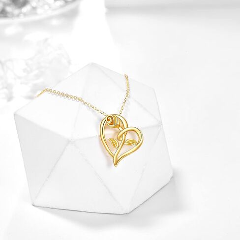 KECHO Rose Necklace 14K Yellow Gold Love Heart Rose Flower Pendant Necklace Fine Jewelry Christmas Gifts for Mom Her Women Girlfriend in Saudi Arabia