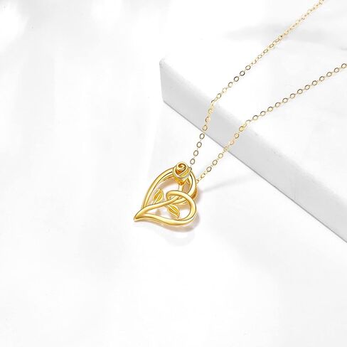 KECHO Rose Necklace 14K Yellow Gold Love Heart Rose Flower Pendant Necklace Fine Jewelry Christmas Gifts for Mom Her Women Girlfriend in Saudi Arabia