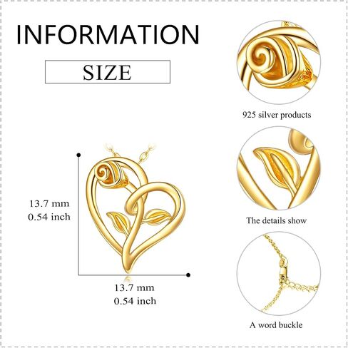 KECHO Rose Necklace 14K Yellow Gold Love Heart Rose Flower Pendant Necklace Fine Jewelry Christmas Gifts for Mom Her Women Girlfriend in Saudi Arabia