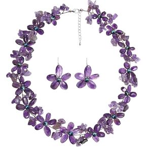 مجموعة مجوهرات من اللؤلؤ الأرجواني واللؤلؤ الوردي (مصبوغ) والكوارتز الأرجواني زهرة والقلادات والأقراط in Kuwait