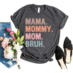 Women I Went from Mama to Mommy to Mom to Bruh T-Shirt Funny Rainbow Tie Dye Mama Letter Print Graphic Tee Shirt in Saudi Arabia