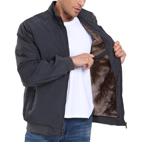 PEGENO Men's Windproof Jacket,Fleece Lining For Stand Collar Winter Coat