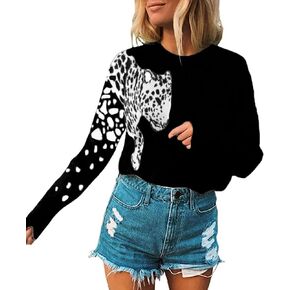 Angashion Women's Sweaters Casual Floral Printed Patchwork Long Sleeves Knitted Pullover Cropped Sweater Tops in Kuwait