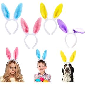 LovesTown 4PCS Bunny Ear Headbands, Rabbit Ear Hairbands Bendable Bunny Hair Hoop 4 Colors for Easter Costume Birthday Party Favor Adults Kids Cosplay in Kuwait