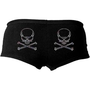 Hot Leathers Black Stud Skull and Crossbones Ladies Boy Shorts