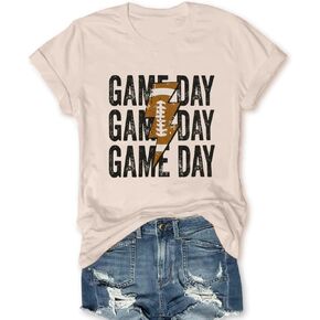 قمصان يوم اللعبة للسيدات مضحكة البرق لكرة القدم جرافيك تي شيرت لطيف يوم الأحد كاجوال بأكمام قصيرة تي شيرت in Kuwait