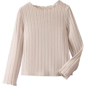 SOLY HUX Girl's T Shirts Long Sleeve Round Neck Lettuce Trim Solid Tee Tops in Saudi Arabia