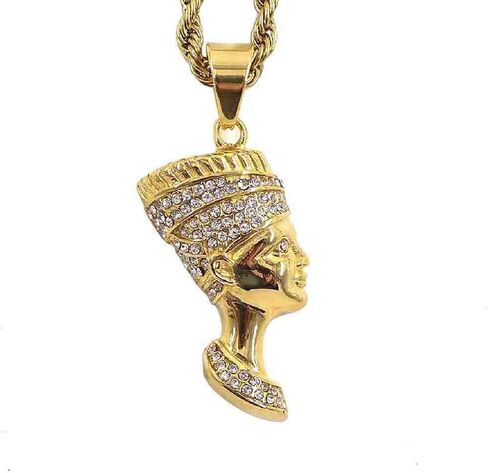 MayiaHey Egypt Queen Pendant, Iced Out Nefertiti Necklace for Men, Rhinestone Nefertiti Necklace Gold Nefertiti Portrait Jewelry, Hip Hop Egyptian Queen Nefertiti Pendant Necklace for Boys in Saudi Arabia