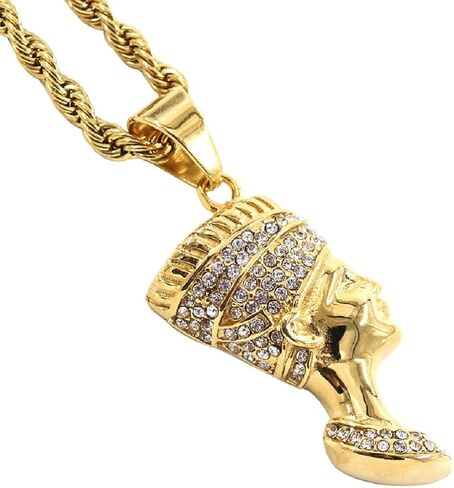MayiaHey Egypt Queen Pendant, Iced Out Nefertiti Necklace for Men, Rhinestone Nefertiti Necklace Gold Nefertiti Portrait Jewelry, Hip Hop Egyptian Queen Nefertiti Pendant Necklace for Boys in Saudi Arabia