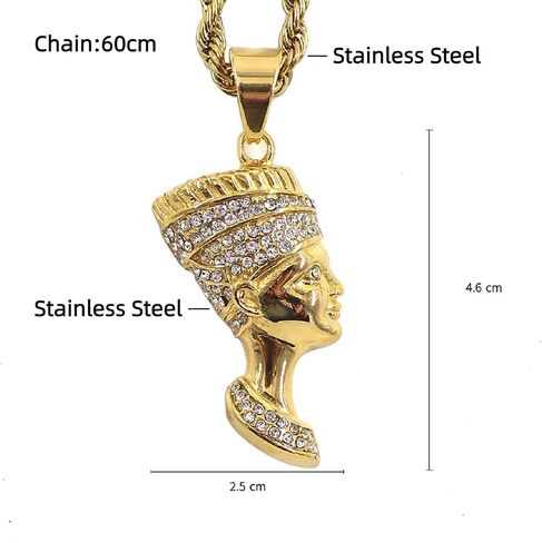 MayiaHey Egypt Queen Pendant, Iced Out Nefertiti Necklace for Men, Rhinestone Nefertiti Necklace Gold Nefertiti Portrait Jewelry, Hip Hop Egyptian Queen Nefertiti Pendant Necklace for Boys in Saudi Arabia
