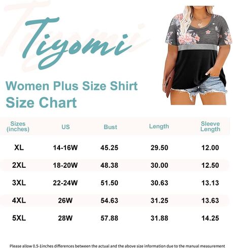 TIYOMI حجم كبير تي شيرت للنساء قمصان قصيرة الأكمام جيب تونك الجولة الرقبة بلايز راجلان الصيف بلوزة XL-5XL 14-28 in Saudi Arabia