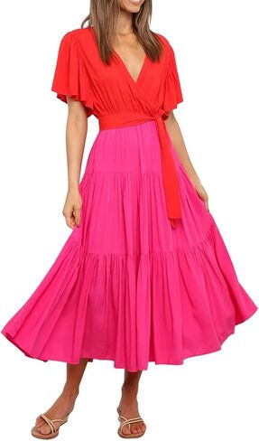 R.Vivimos Women's Fall Cotton Long Sleeves Irregular Polka Dot V Neck Casual Flowy Midi Dress in Saudi Arabia