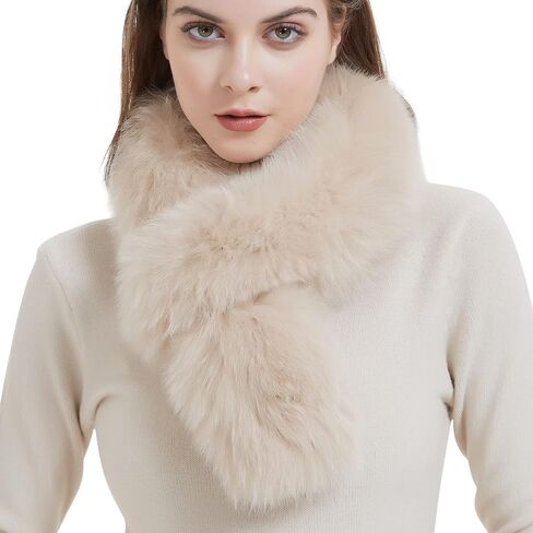 Bibury Khaki Real Fox Fur Scarf, Fur On Double Side , Cold Weather Neck Warmer,Winter Accessories in Saudi Arabia