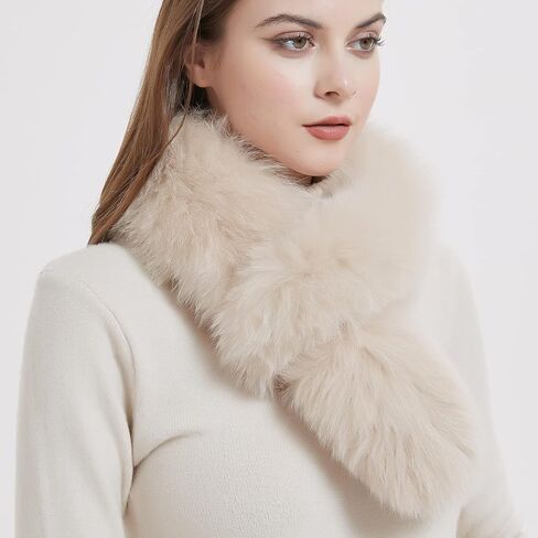 Bibury Khaki Real Fox Fur Scarf, Fur On Double Side , Cold Weather Neck Warmer,Winter Accessories in Saudi Arabia