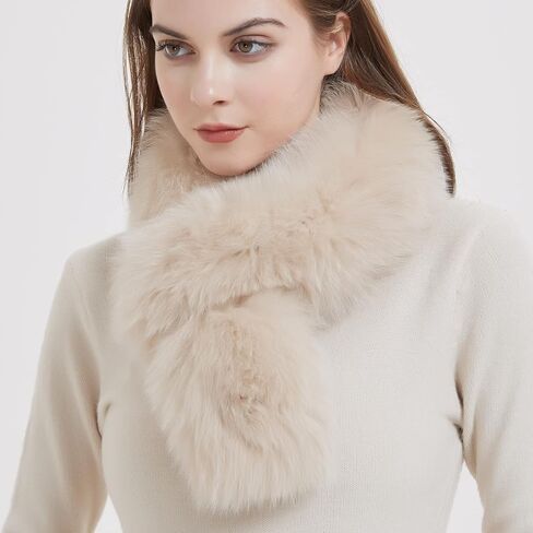 Bibury Khaki Real Fox Fur Scarf, Fur On Double Side , Cold Weather Neck Warmer,Winter Accessories in Saudi Arabia