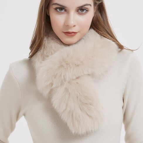 Bibury Khaki Real Fox Fur Scarf, Fur On Double Side , Cold Weather Neck Warmer,Winter Accessories in Saudi Arabia
