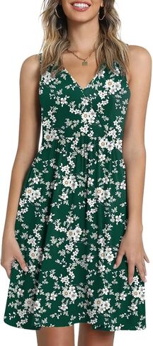 CATHY Womens Casual Sleeveless Dress V Neck Wrap Tunics Dresses Loose Comfy Beach Sundress with Pockets in Kuwait