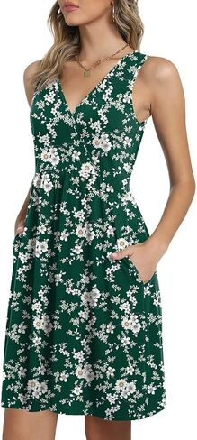 CATHY Womens Casual Sleeveless Dress V Neck Wrap Tunics Dresses Loose Comfy Beach Sundress with Pockets in Kuwait