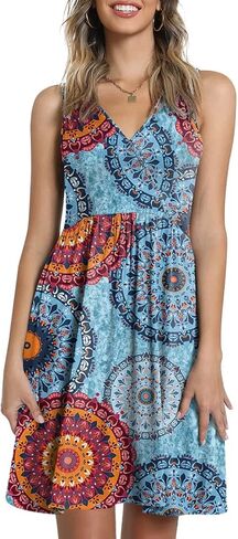 CATHY Womens Casual Sleeveless Dress V Neck Wrap Tunics Dresses Loose Comfy Beach Sundress with Pockets in Kuwait
