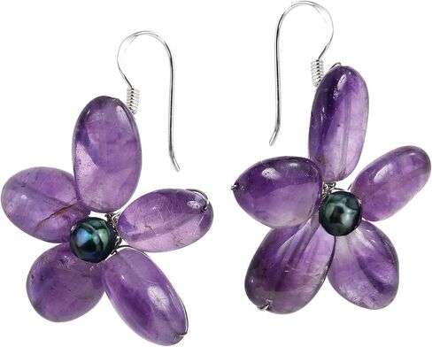 مجموعة مجوهرات من اللؤلؤ الأرجواني واللؤلؤ الوردي (مصبوغ) والكوارتز الأرجواني زهرة والقلادات والأقراط in Kuwait