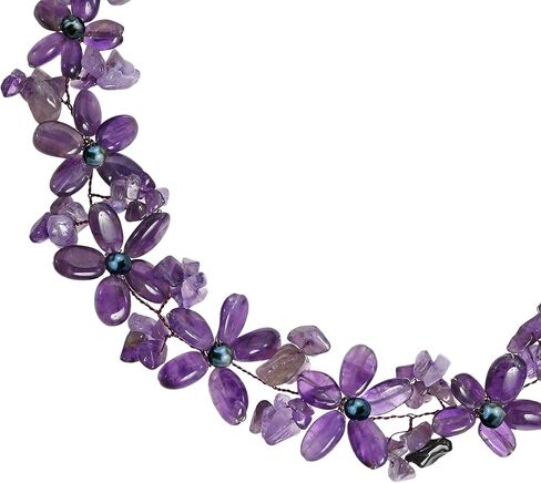 مجموعة مجوهرات من اللؤلؤ الأرجواني واللؤلؤ الوردي (مصبوغ) والكوارتز الأرجواني زهرة والقلادات والأقراط in Kuwait