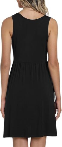 CATHY Womens Casual Sleeveless Dress V Neck Wrap Tunics Dresses Loose Comfy Beach Sundress with Pockets in Kuwait