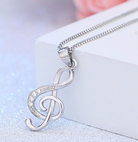 مذكرة موسيقية قلادة قلادة فضية مكعب زركونيا الموسيقى ملاحظة مجوهرات هدايا لمحبي الموسيقى النساء فتاة 18 بوصة in Kuwait