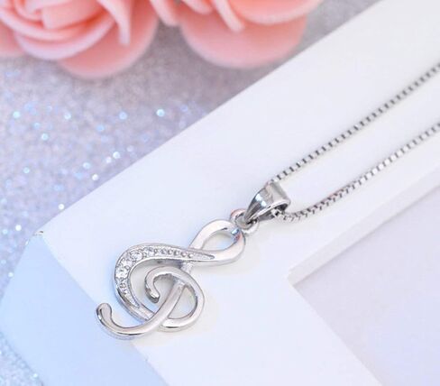 مذكرة موسيقية قلادة قلادة فضية مكعب زركونيا الموسيقى ملاحظة مجوهرات هدايا لمحبي الموسيقى النساء فتاة 18 بوصة in Kuwait