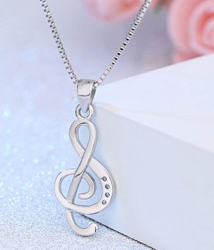 مذكرة موسيقية قلادة قلادة فضية مكعب زركونيا الموسيقى ملاحظة مجوهرات هدايا لمحبي الموسيقى النساء فتاة 18 بوصة in Kuwait