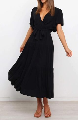 R.Vivimos Women's Fall Cotton Long Sleeves Irregular Polka Dot V Neck Casual Flowy Midi Dress in Saudi Arabia