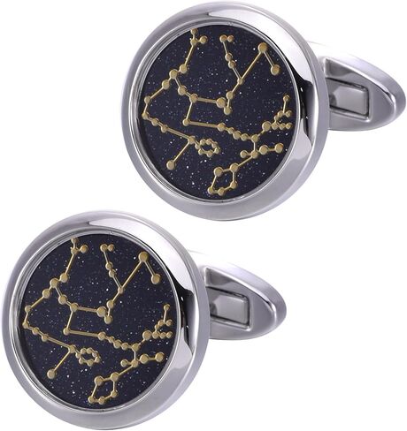 Jonwo Sky Constellation Pattern Round Men's Cufflinks In Gift Case Sparkling Blue Goldstone Cufflinks for Men Jewelry for Wedding Party Business Birthday Anniversary Dress in Saudi Arabia