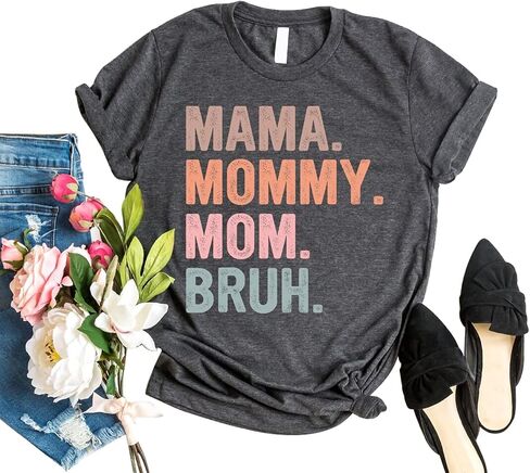Women I Went from Mama to Mommy to Mom to Bruh T-Shirt Funny Rainbow Tie Dye Mama Letter Print Graphic Tee Shirt in Saudi Arabia